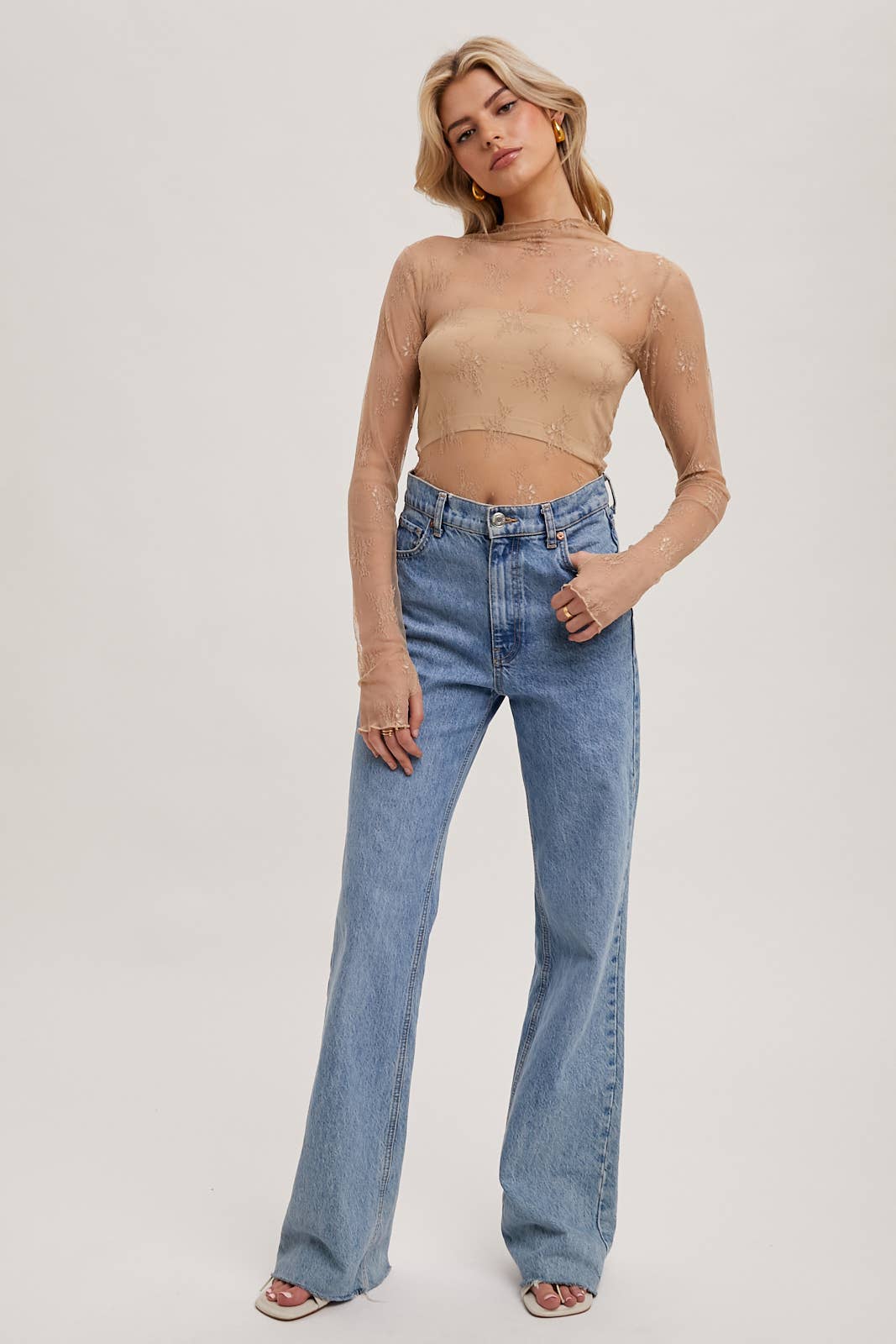 Floral Embroidery Lace Mesh Layering Top