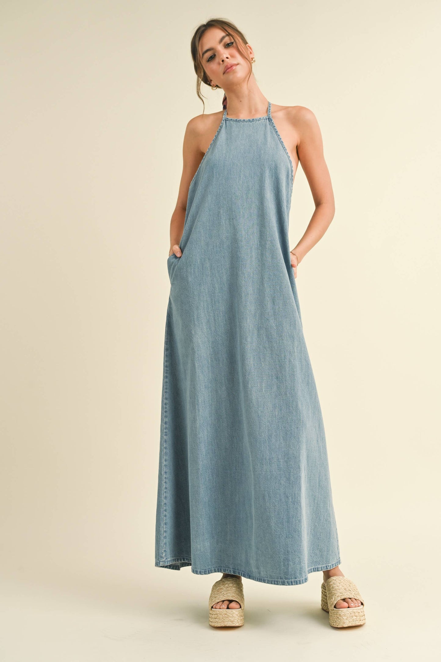 Washed Denim Maxi Dress