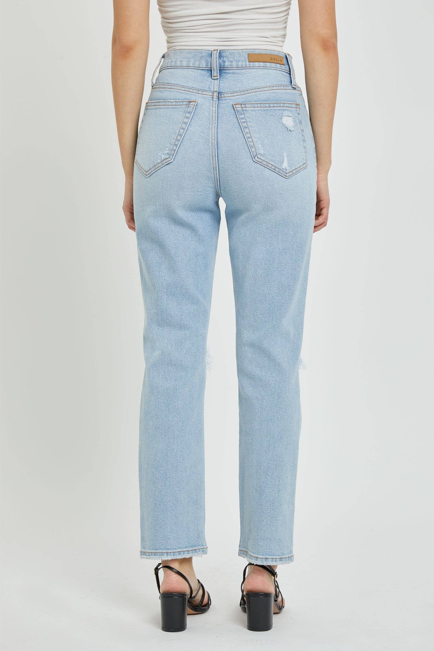 Distressed High Rise Straight Denim jean