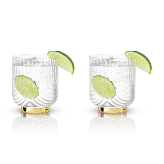 Deco Gatsby Gold-Plated Glass Lowball Tumblers - Set of 2
