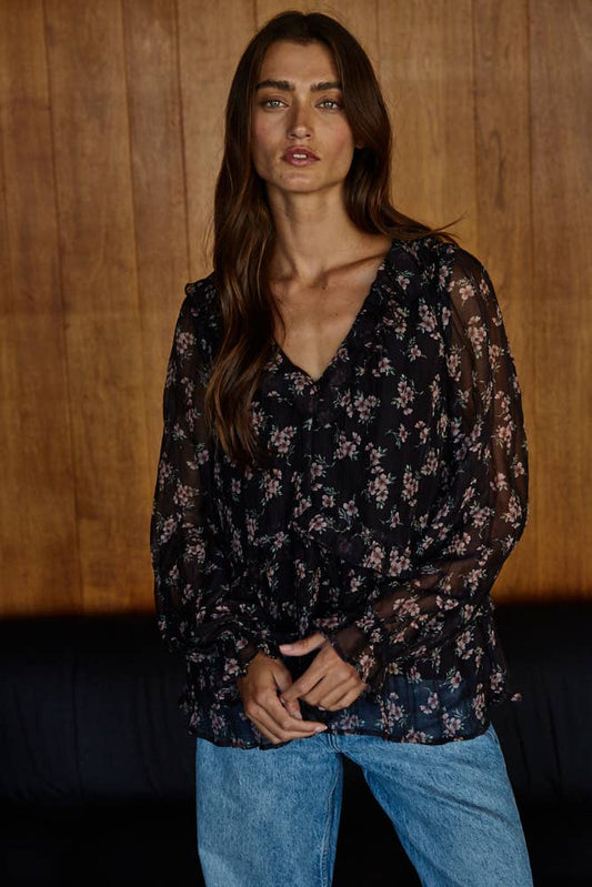 Sophie Floral Print Ruffle Top