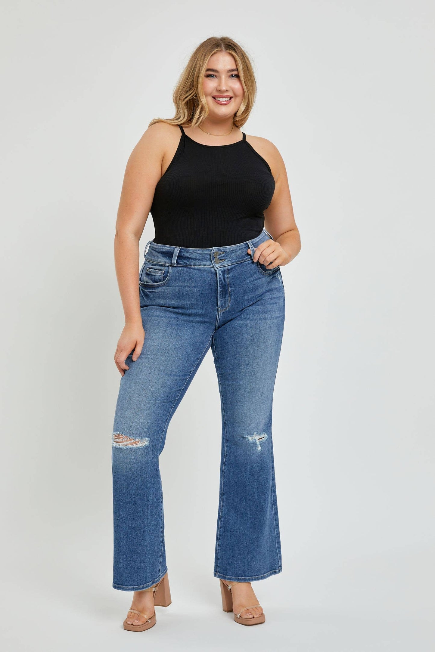 WV38752MDP Plus Mid Rise Flare with Elasticated WB & Mesh Li