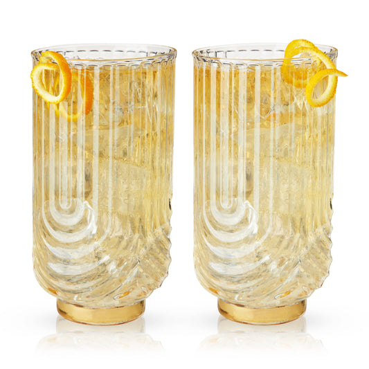 Deco Gatsby Gold-Plated Glass Highball Glasses - Set of 2
