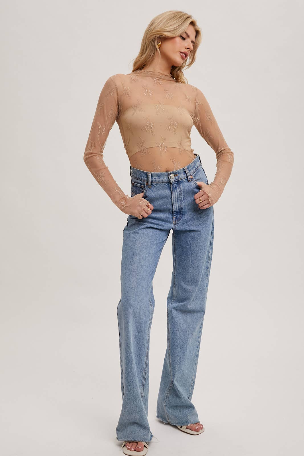 Floral Embroidery Lace Mesh Layering Top