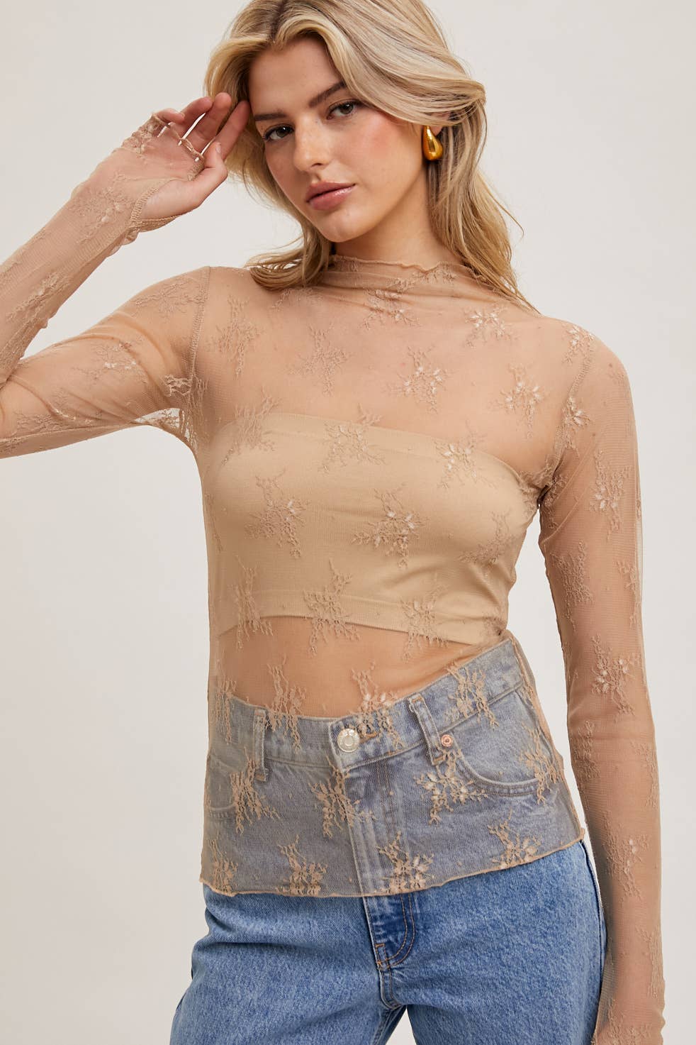 Floral Embroidery Lace Mesh Layering Top