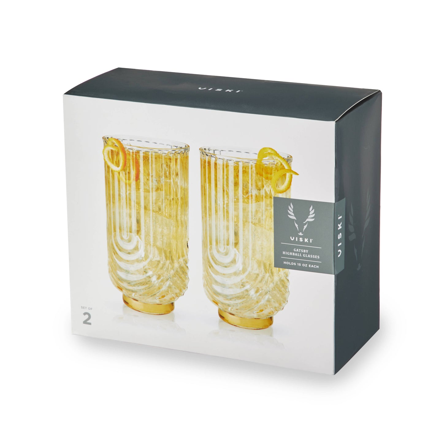 Deco Gatsby Gold-Plated Glass Highball Glasses - Set of 2