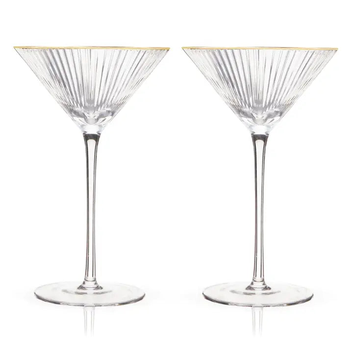 Deco Meridian Gold-Rimmed Crystal Martini Glasses - Set of 2