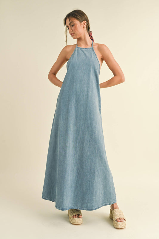 Washed Denim Maxi Dress
