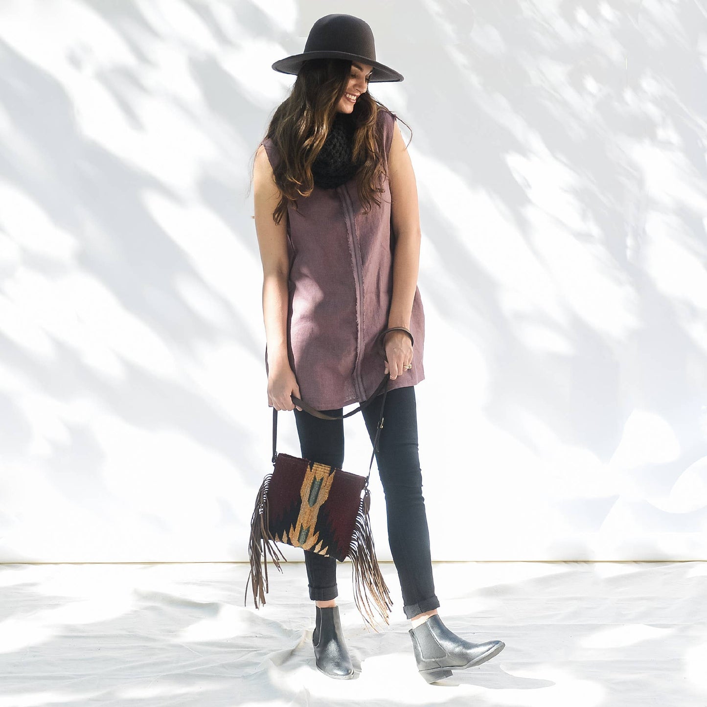 Artisan Made Leather Fringe Bag in Red- Oaxacan Textiles