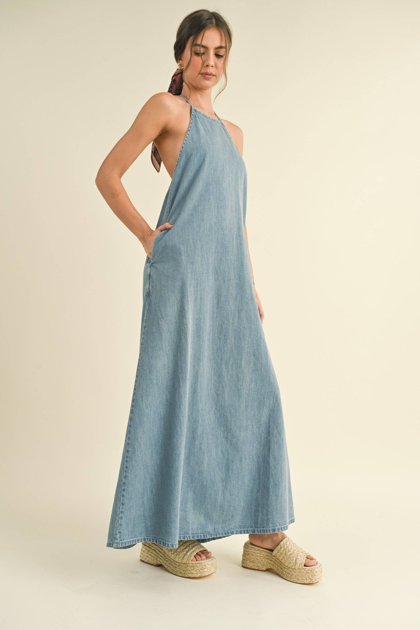 Washed Denim Maxi Dress