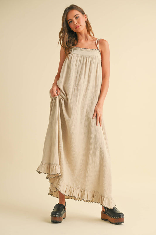 Scalloped Embroidered Gauze Dress