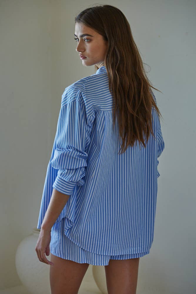 Striped Button Down Collar Neck Shirt Top
