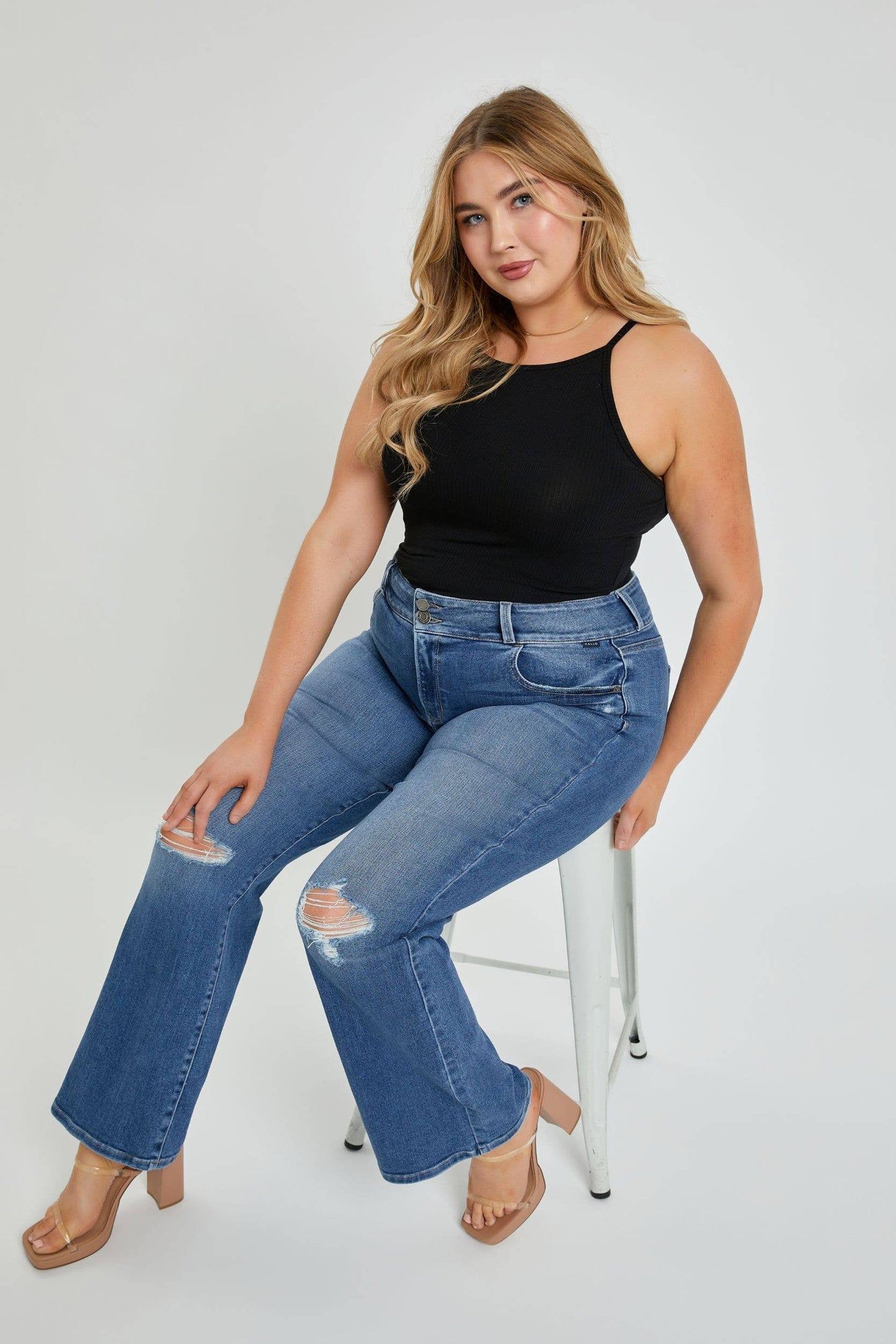 WV38752MDP Plus Mid Rise Flare with Elasticated WB & Mesh Li