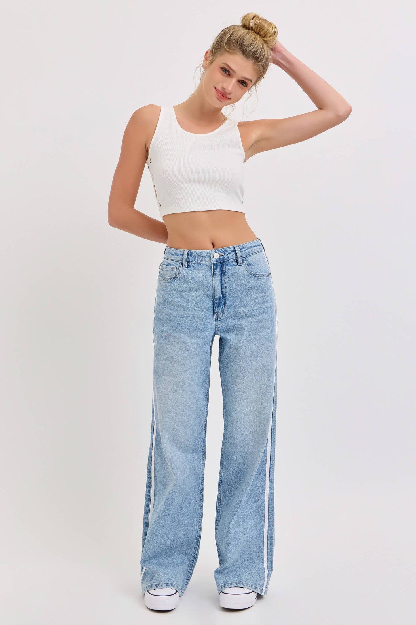High Rise Wide Leg with Side Stripes