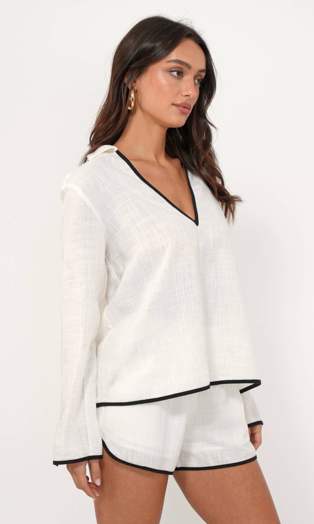 Beverly Linen Split Neck Collar Shirt