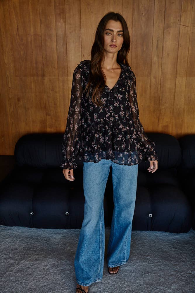 Sophie Floral Print Ruffle Top
