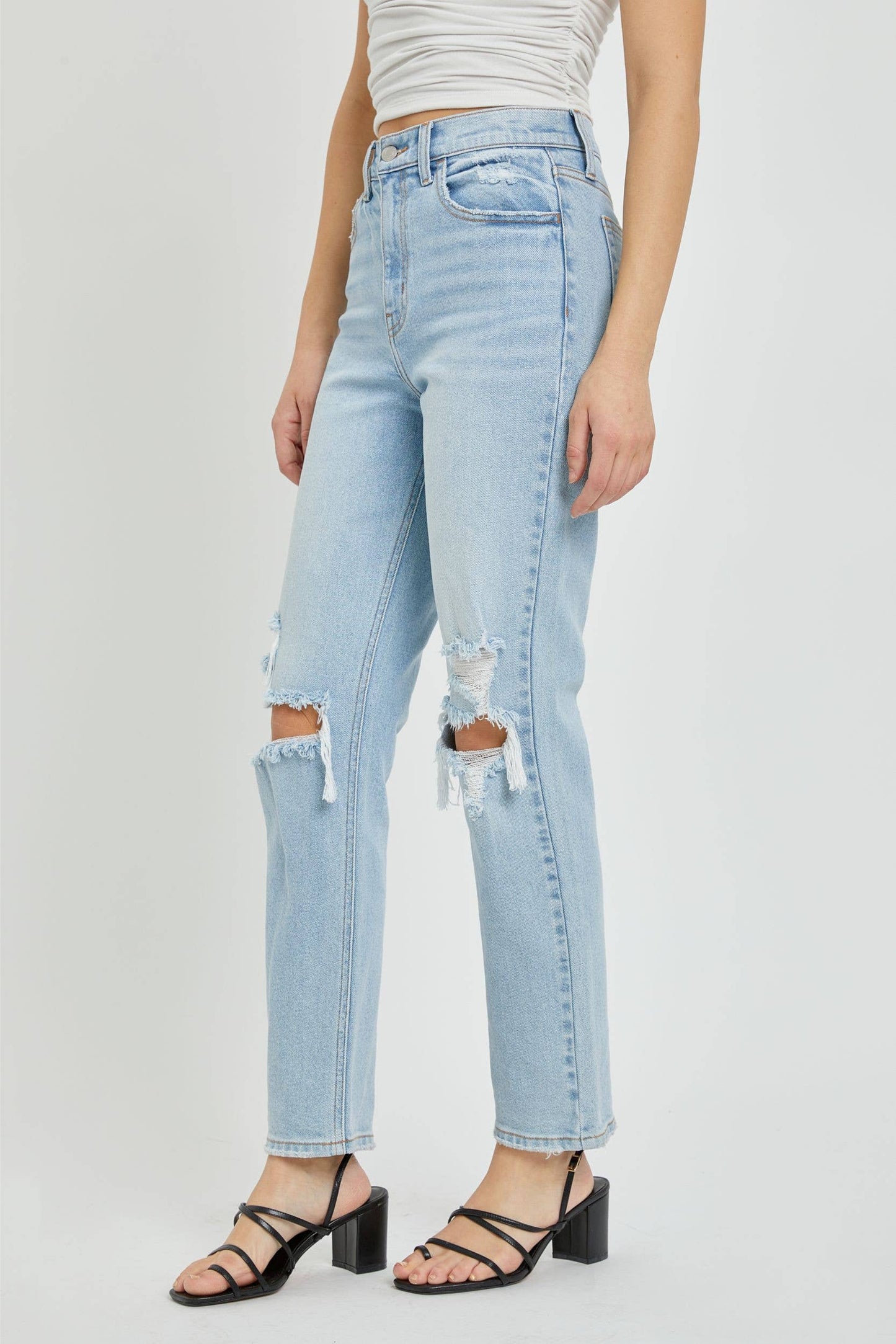 Distressed High Rise Straight Denim jean