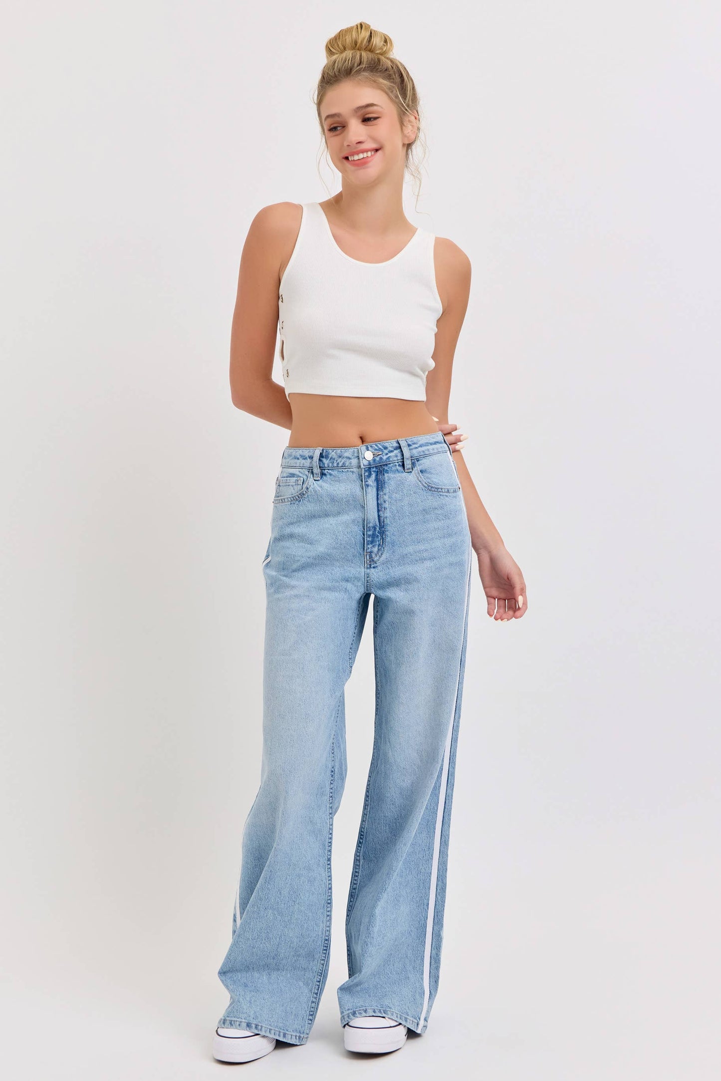 High Rise Wide Leg with Side Stripes