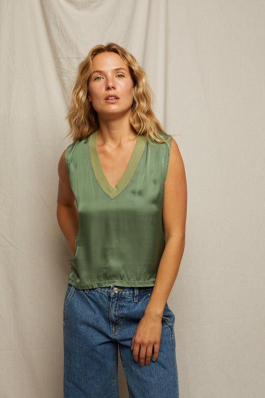 Celina Satin Vneck Tank