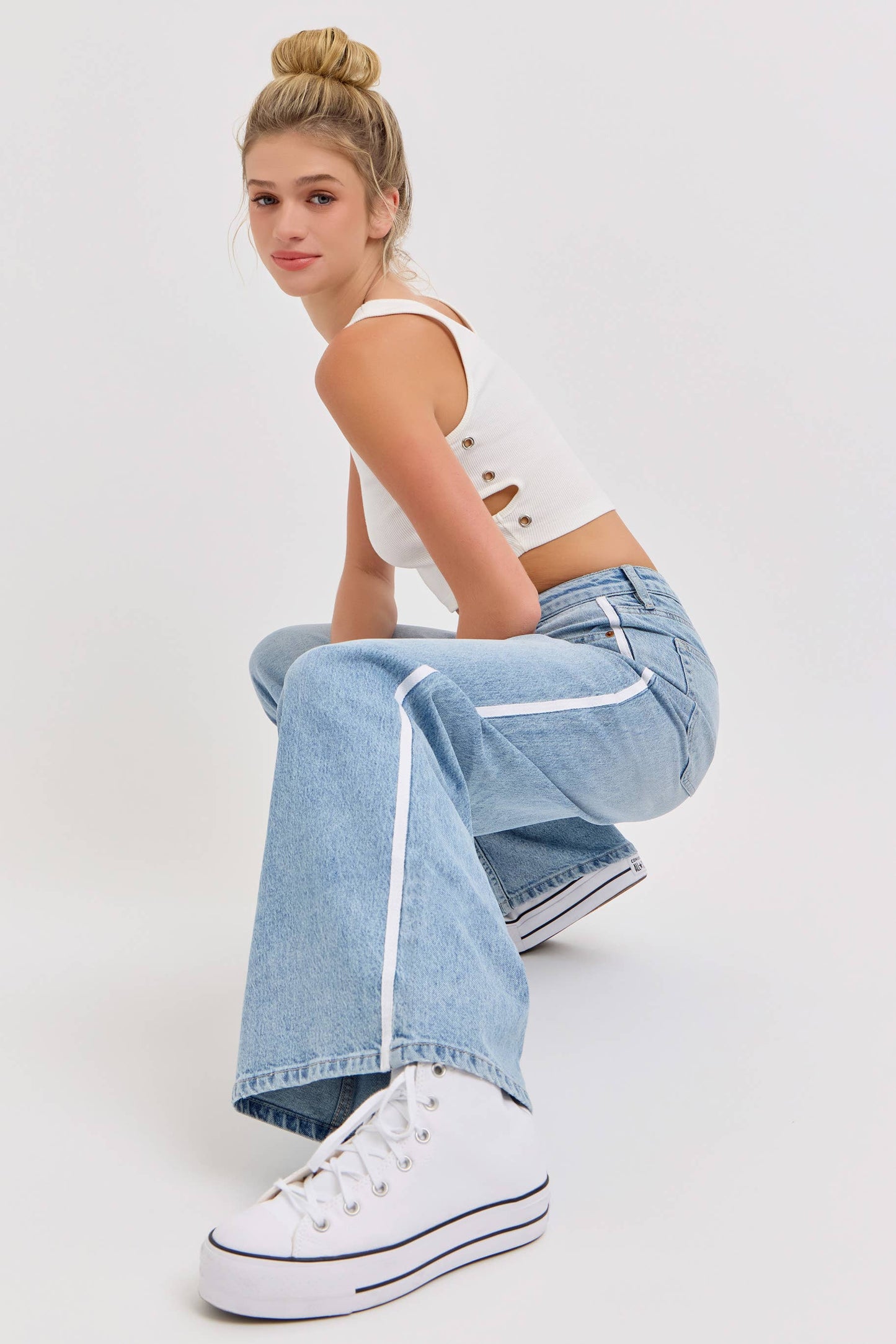 High Rise Wide Leg with Side Stripes