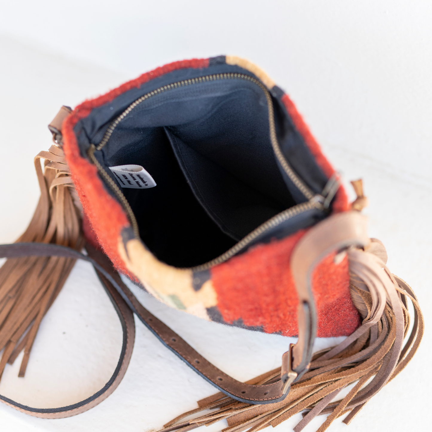 Artisan Made Leather Fringe Bag in Red- Oaxacan Textiles