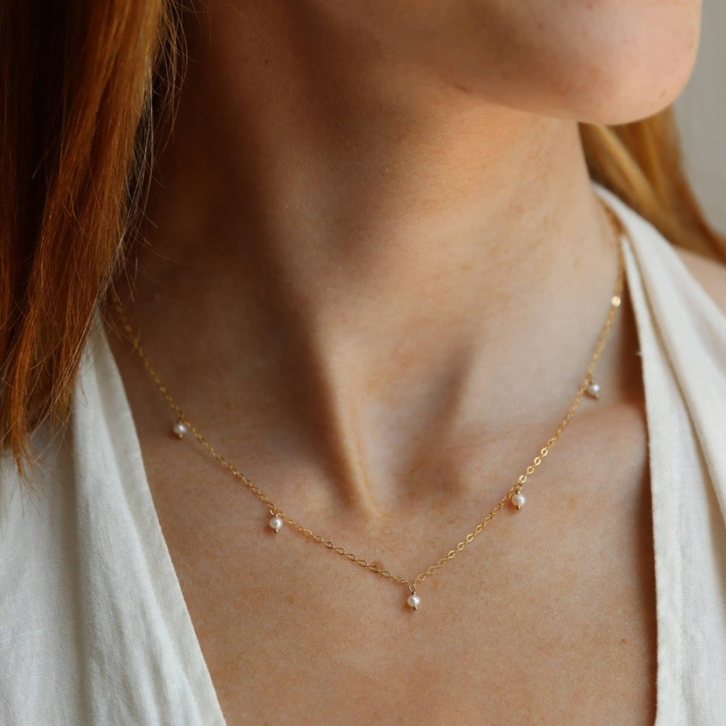 Delicate Pearl Necklace | 14k Gold fill or Sterling Silver