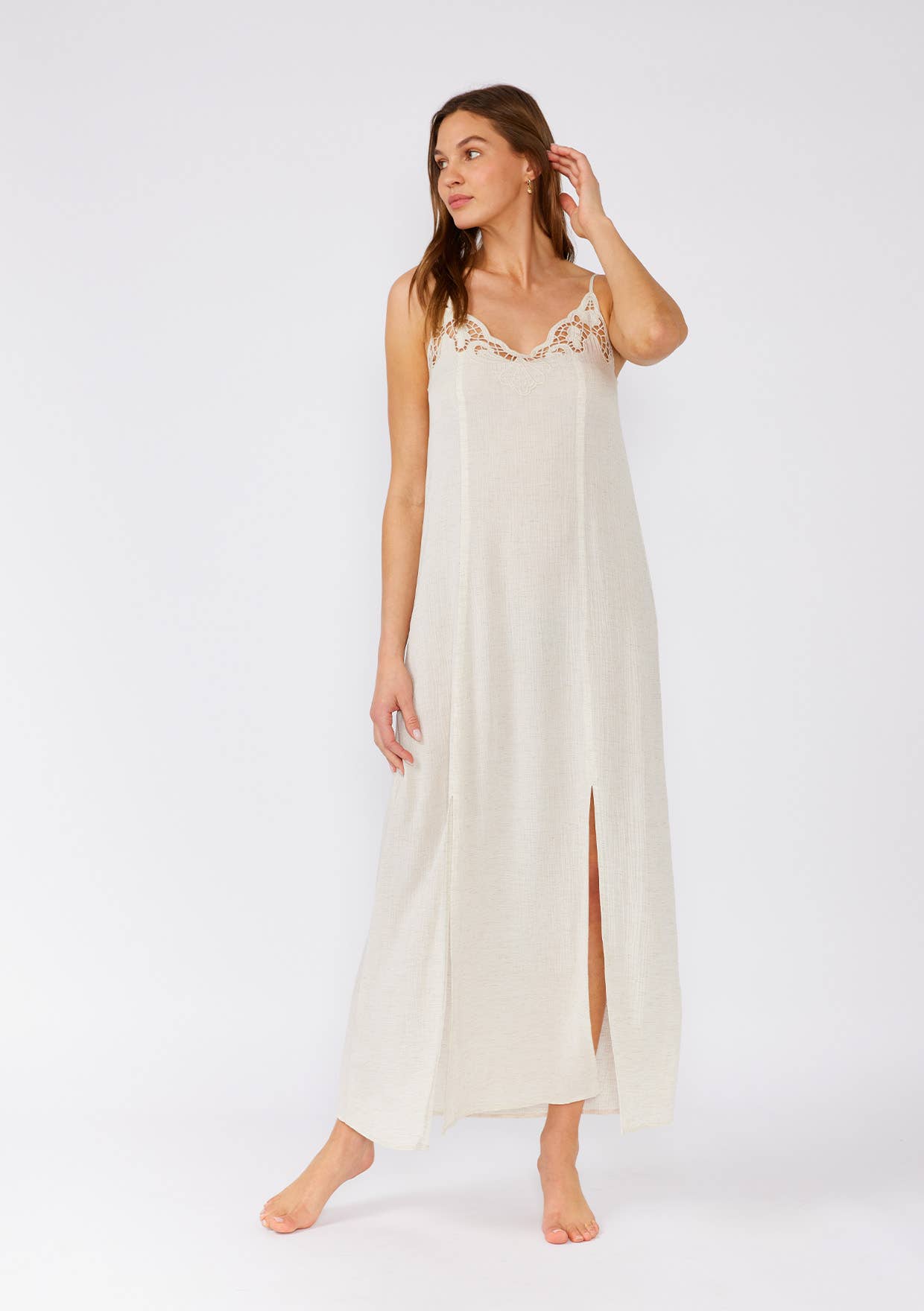 Battenburg Lace Trim Spaghetti Strap Maxi Dress