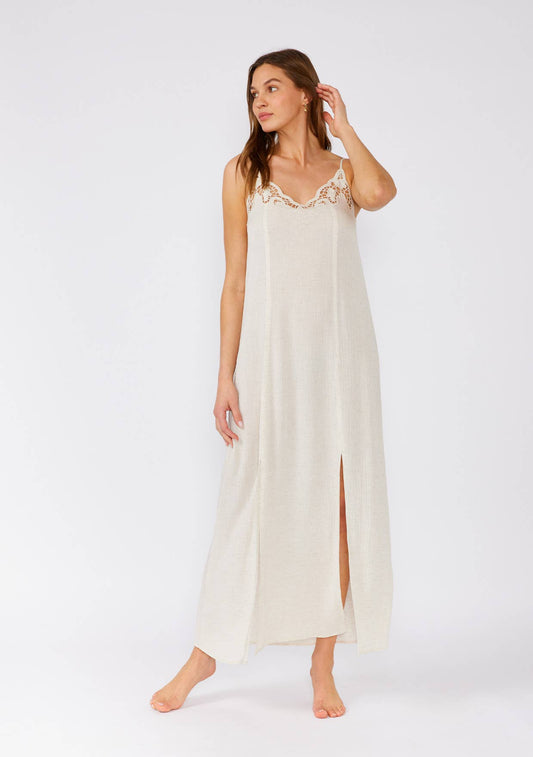 Battenburg Lace Trim Spaghetti Strap Maxi Dress