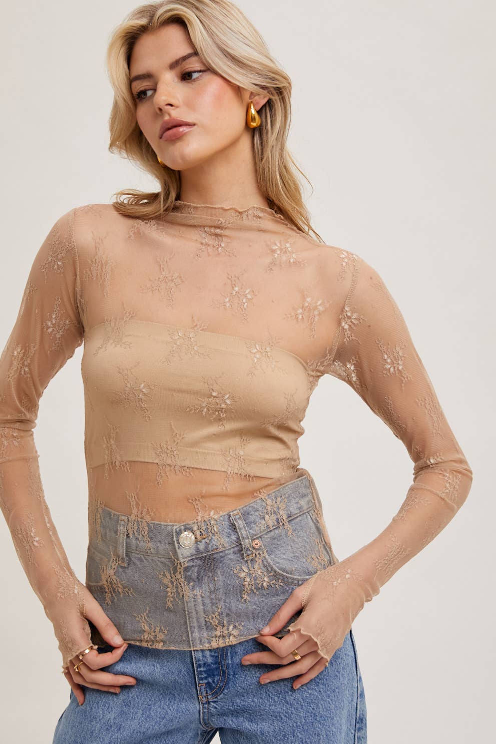 Floral Embroidery Lace Mesh Layering Top
