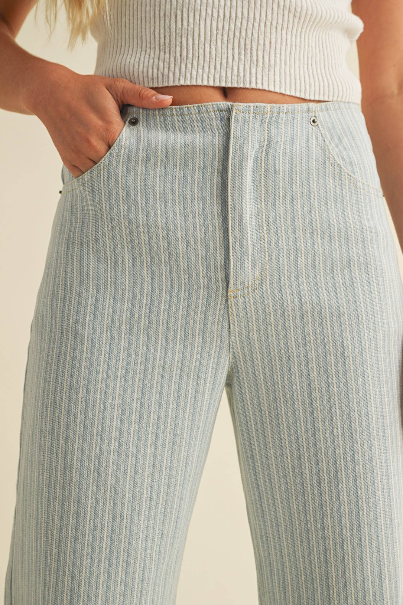 Striped Denim Boyfriend Pant