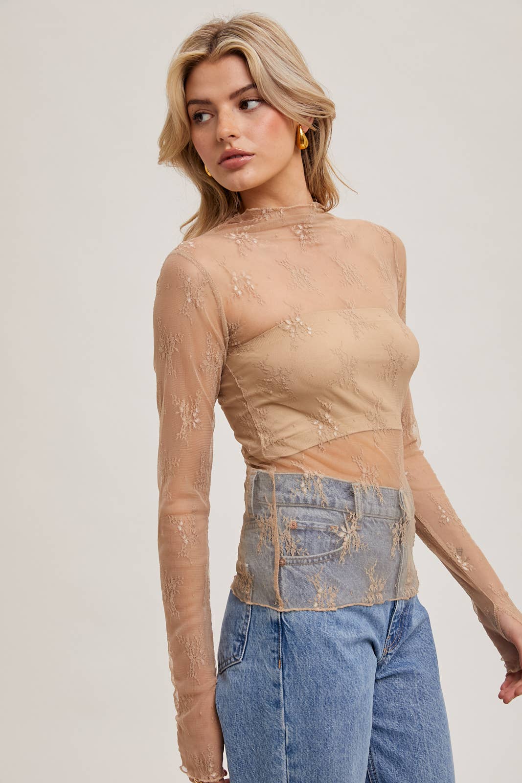 Floral Embroidery Lace Mesh Layering Top