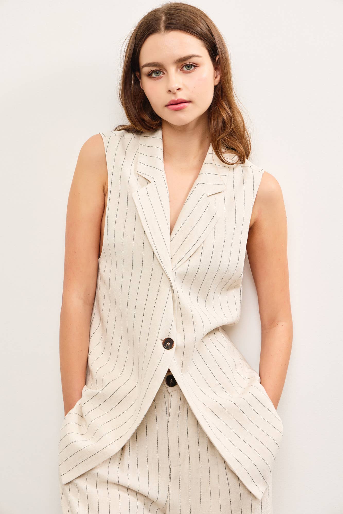 Sleeveless Pin Stripe Blazer