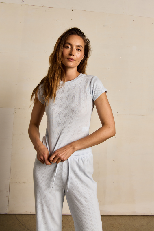 Katy Pointelle Crop Crew Tee Sky Blue