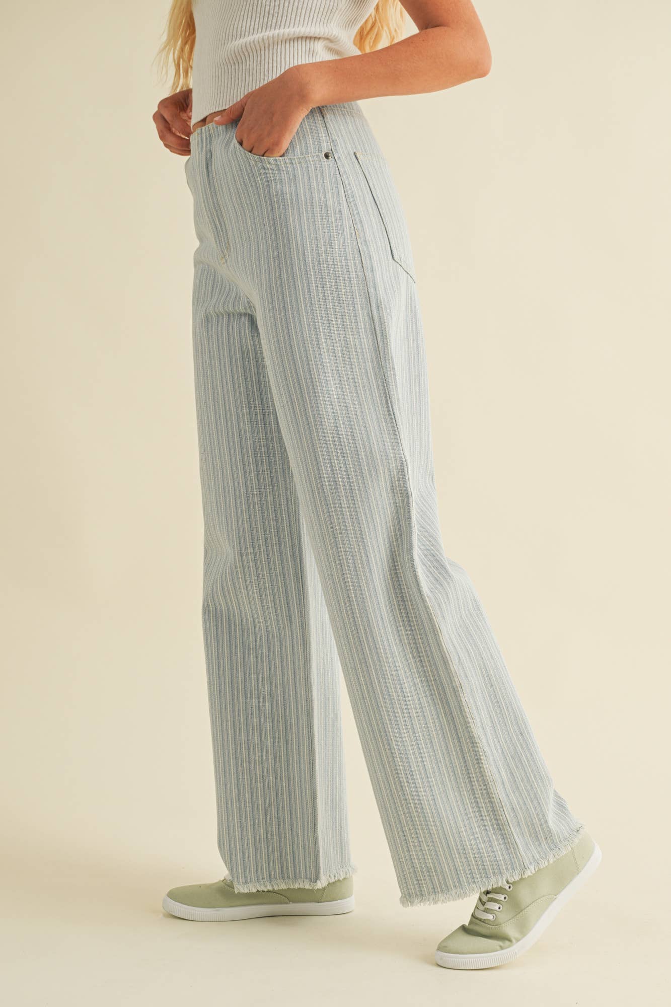 Striped Denim Boyfriend Pant