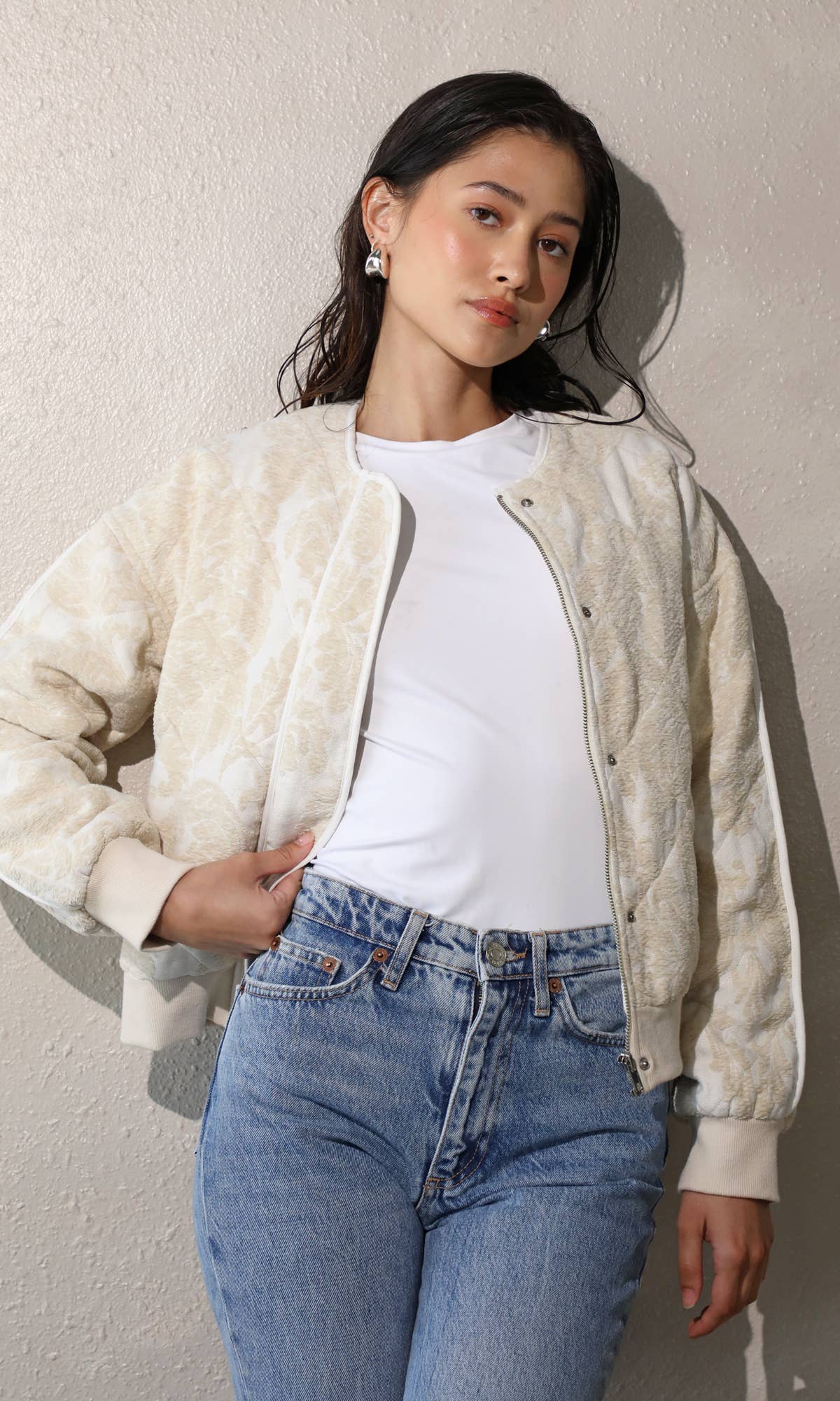 Micah Embroidered Quilted Bomber Jacket