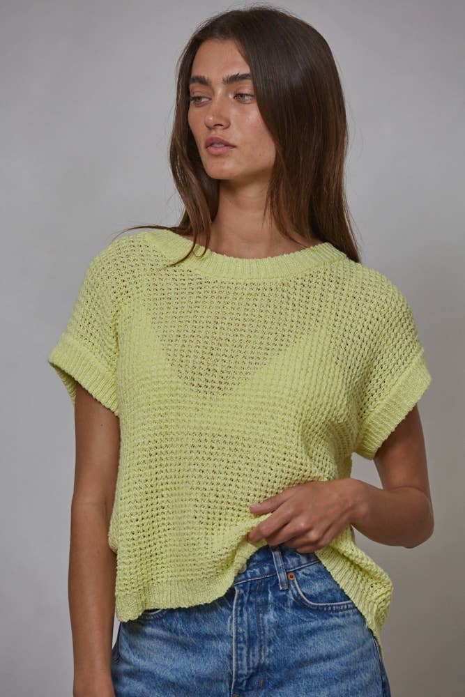 Knit 100% Cotton Sweater Short Sleeve Crew Neck Top