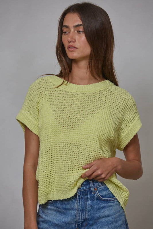 Knit 100% Cotton Sweater Short Sleeve Crew Neck Top