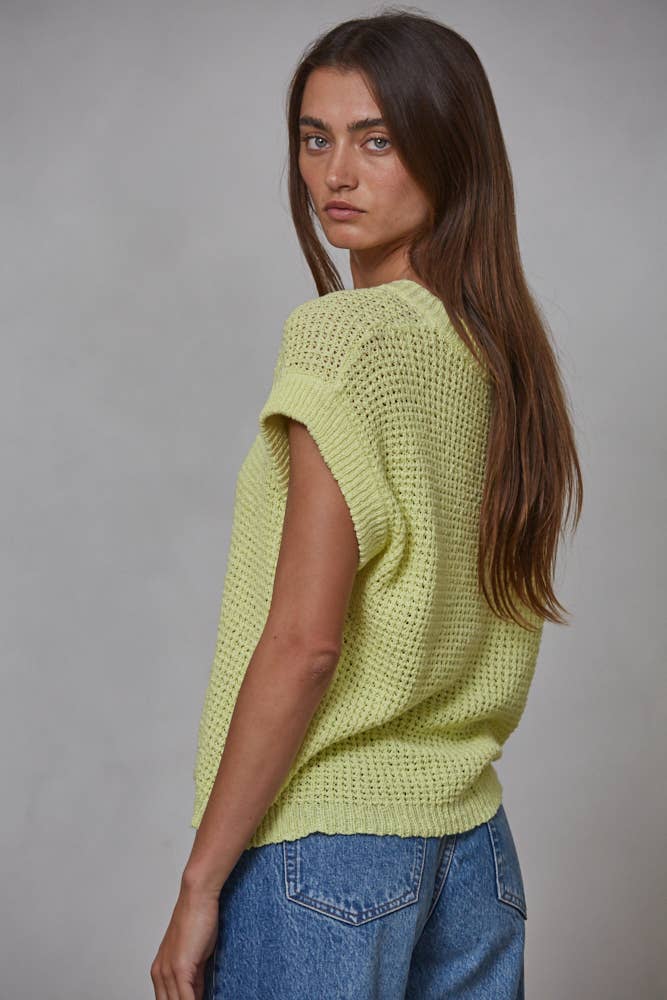Knit 100% Cotton Sweater Short Sleeve Crew Neck Top