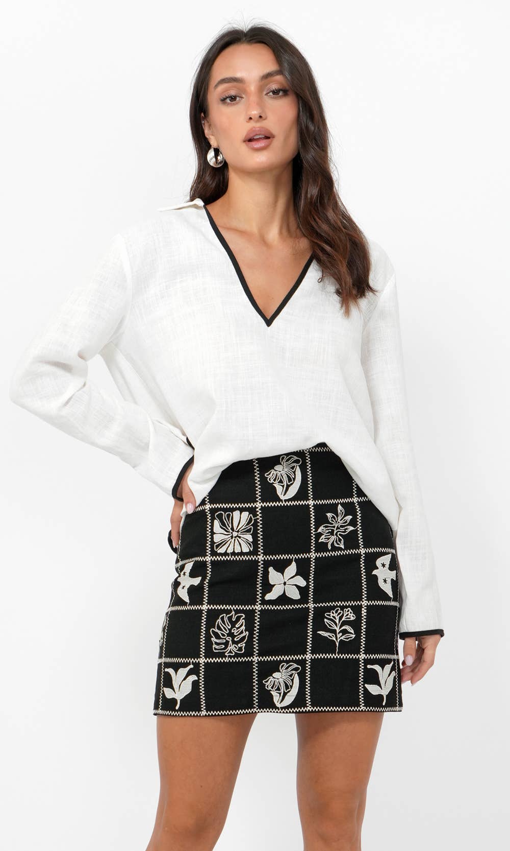 Beverly Linen Split Neck Collar Shirt