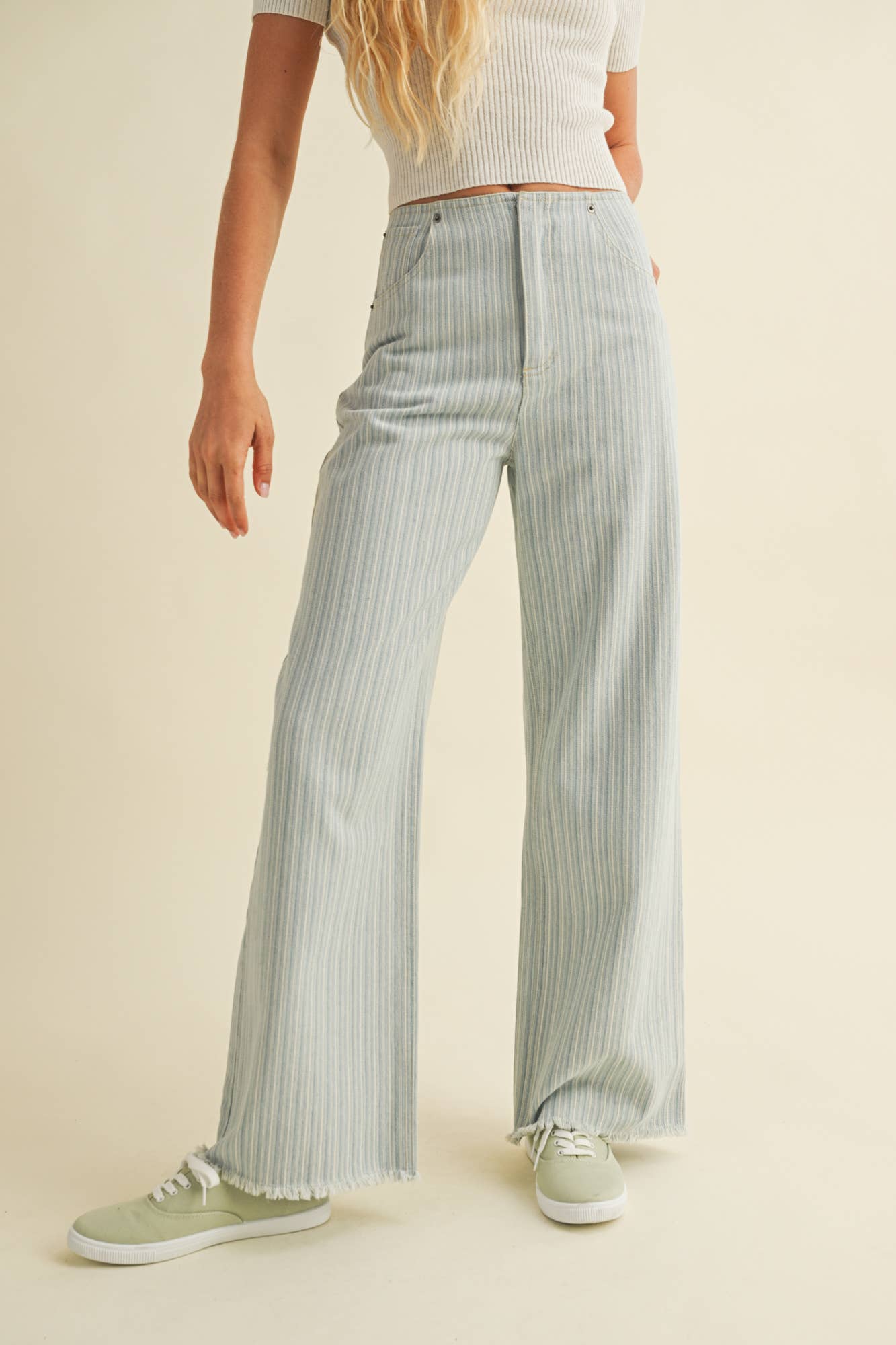 Striped Denim Boyfriend Pant