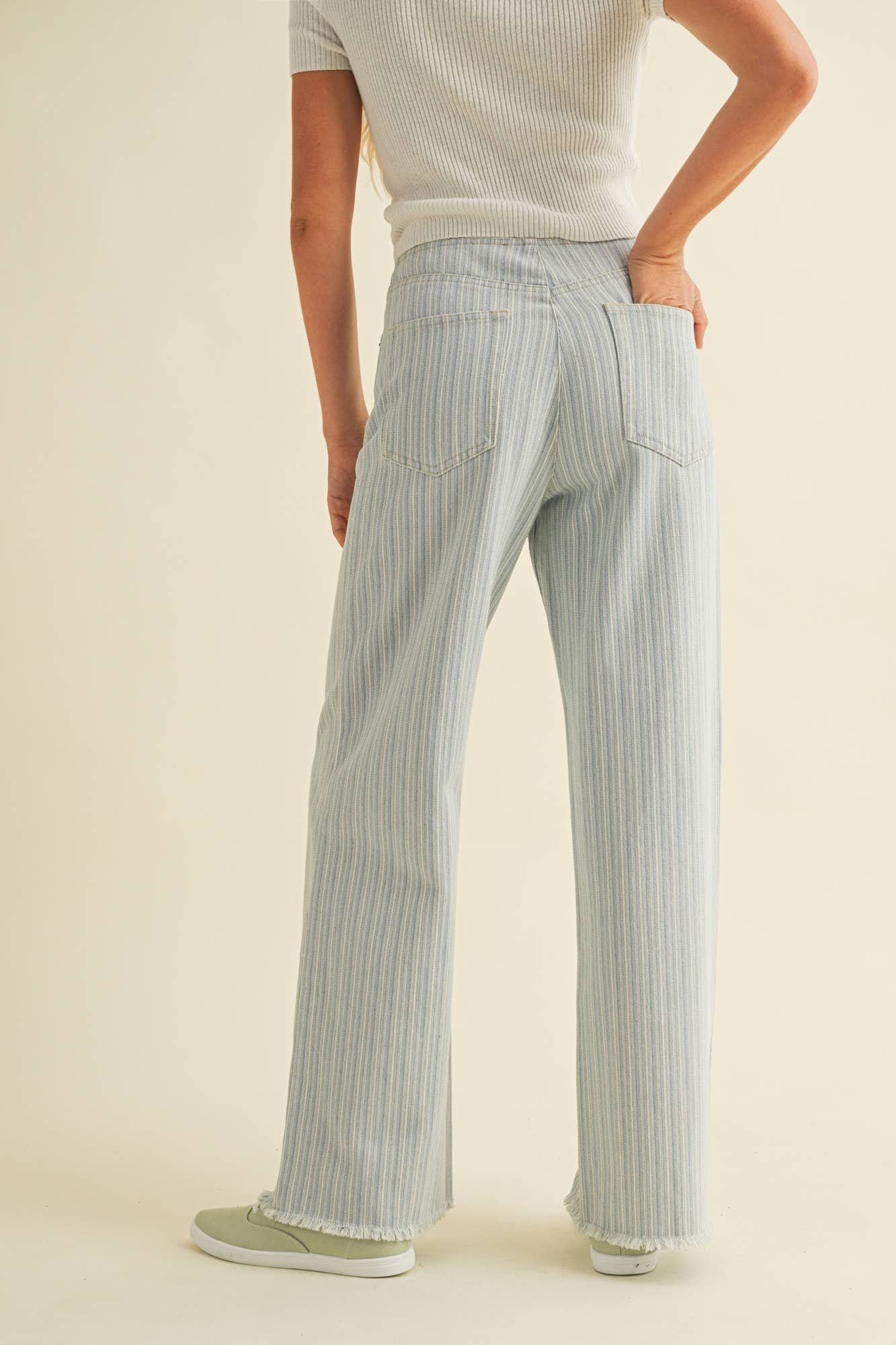 Striped Denim Boyfriend Pant
