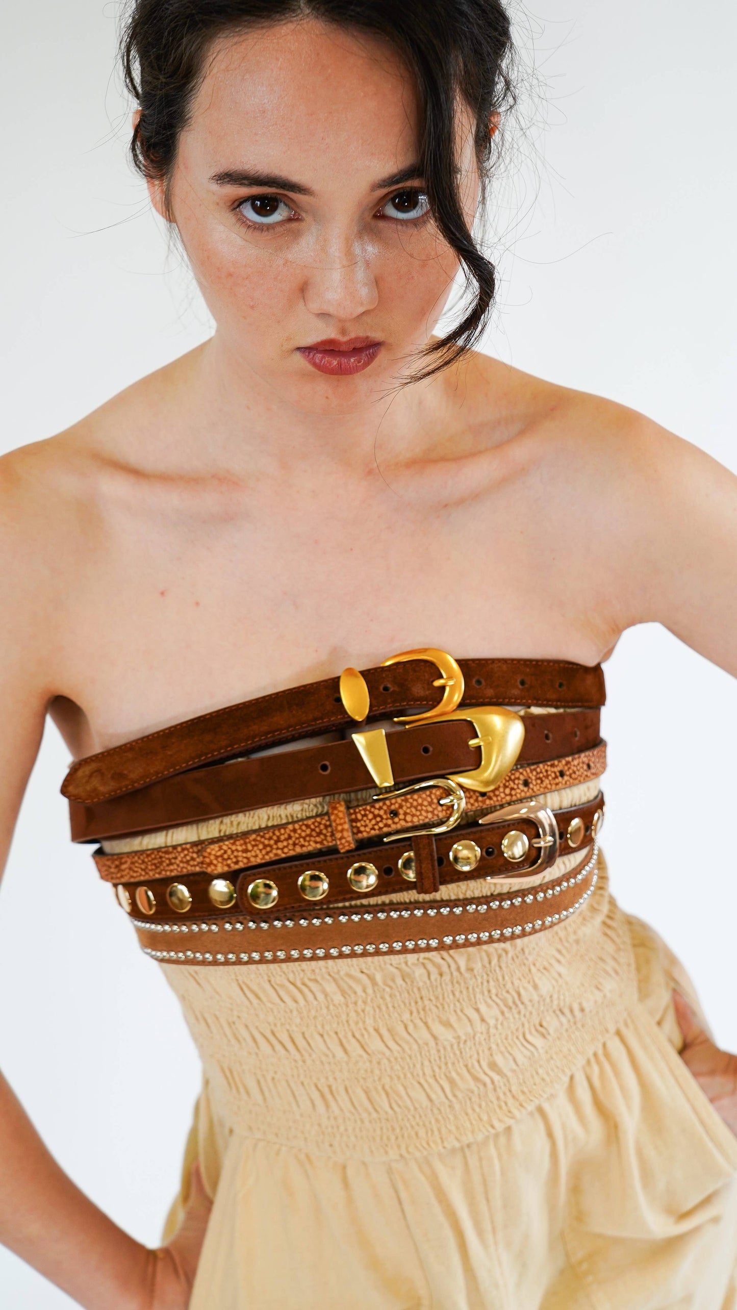 Suede Belt with Curved Gold Buckle