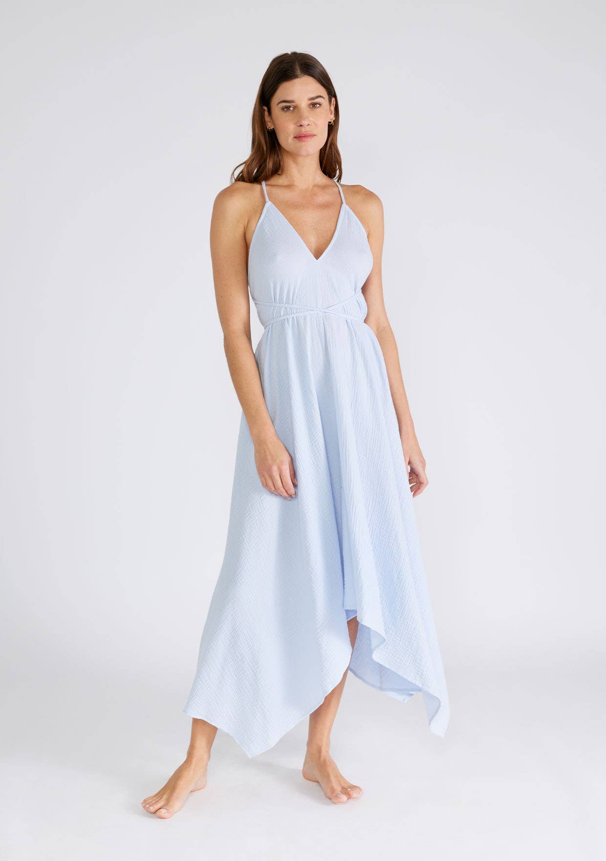 Boho Sleeveless Cross Back Handkerchief Maxi Dress