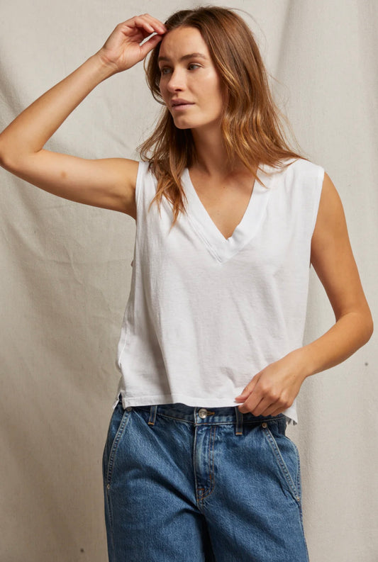 Margot Cotton Sleeveless V Neck Tee