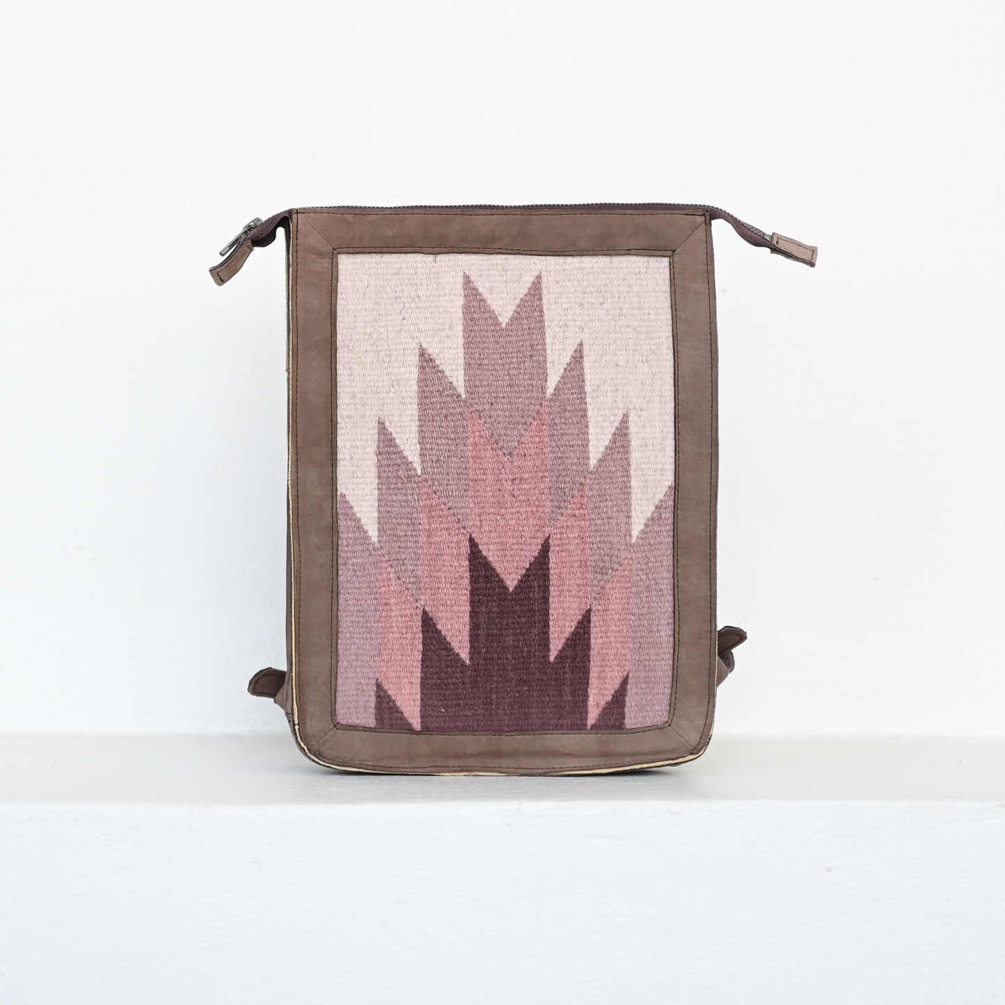 Slim Leather Backpack- Pink Oaxacan Textile- Artisan Made