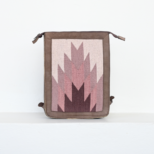 Slim Leather Backpack- Pink Oaxacan Textile- Artisan Made