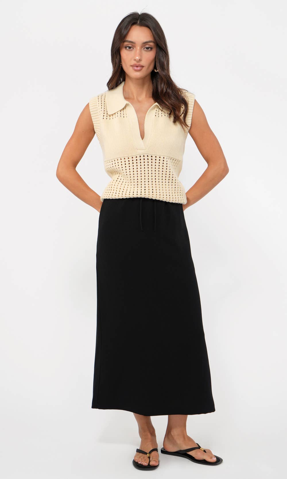 Gordon Open Knit Paneled Sweater Top