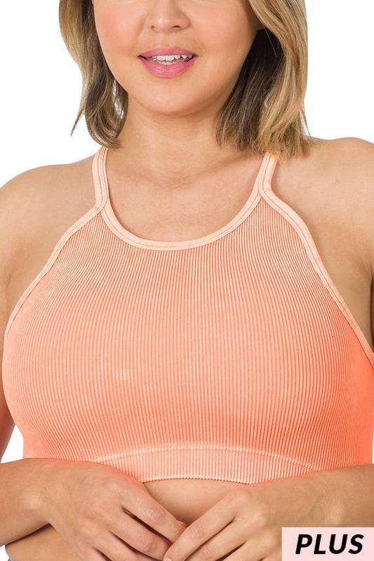 Plus Washed Ribbed Seamless Cropped Cami Top