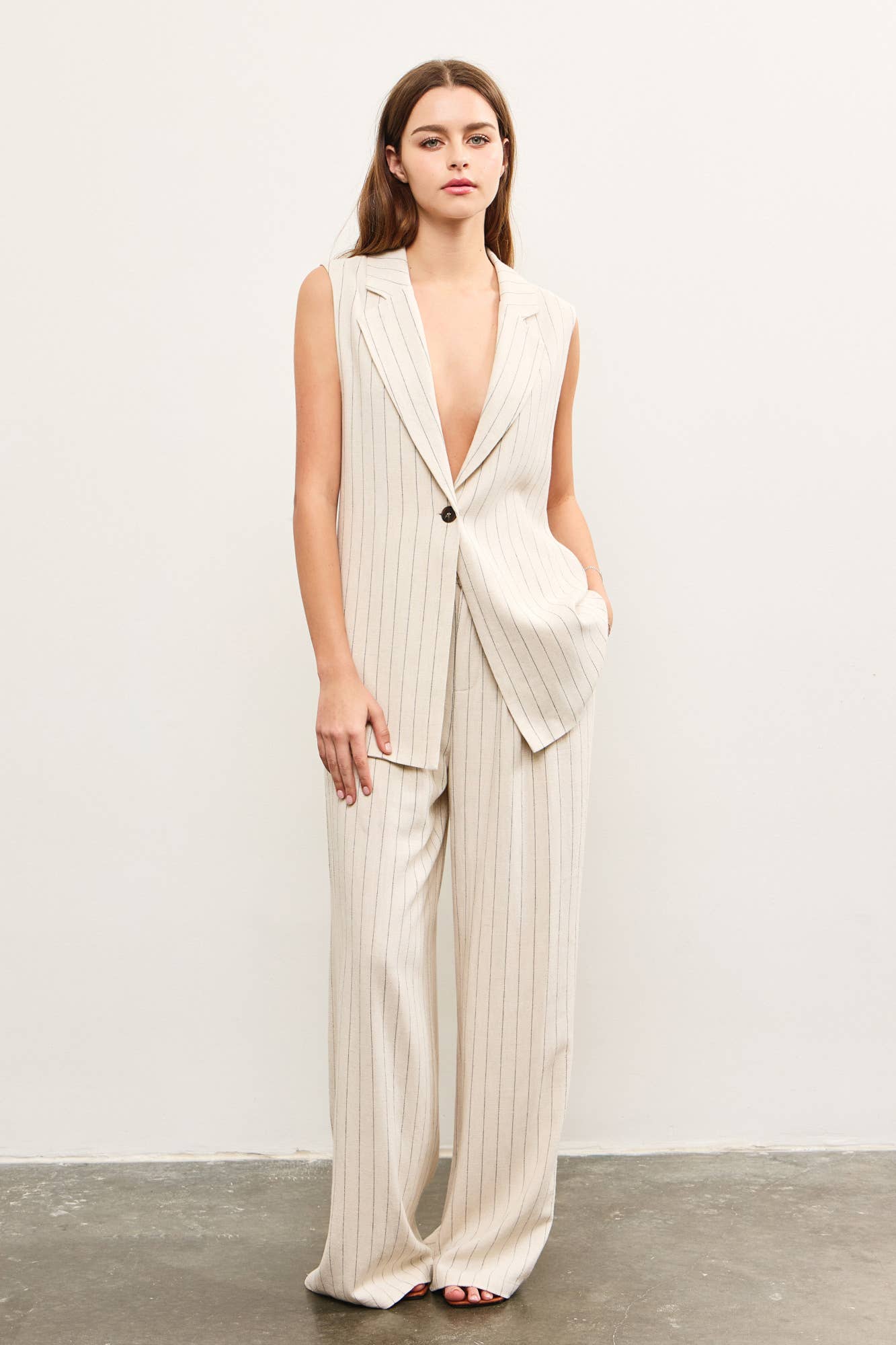 Sleeveless Pin Stripe Blazer