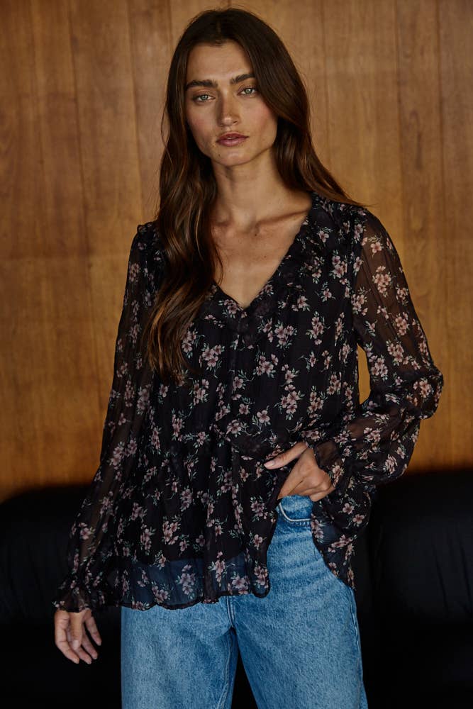 Sophie Floral Print Ruffle Top